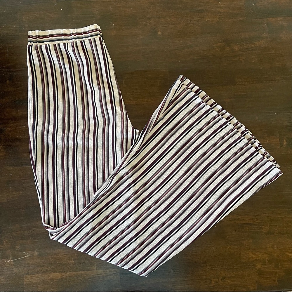Entro Women's Vertical Multicolor Stripe Wide Leg Flare Sheer Flowy Pants Size M